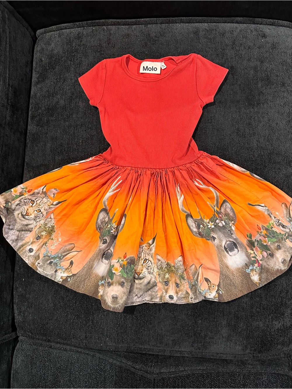 Molo Girls Red & Orange Animals Dress